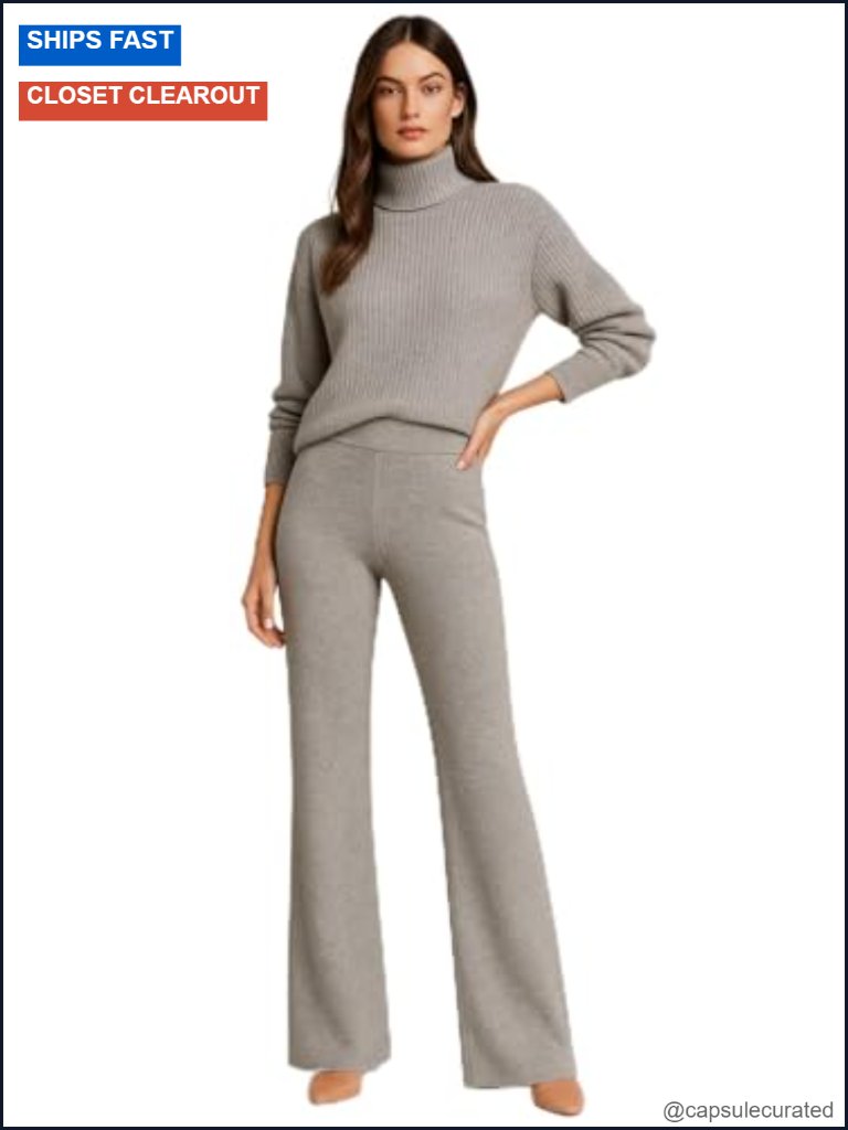 Mid Rise Boot Cut Cashmere Pants - Soft Lounge Trousers Elastic Waist